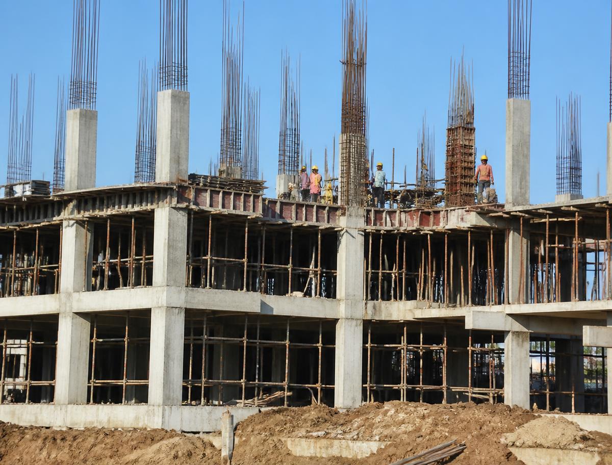 RCC columns and beams under construction on a Ghogale Construction site